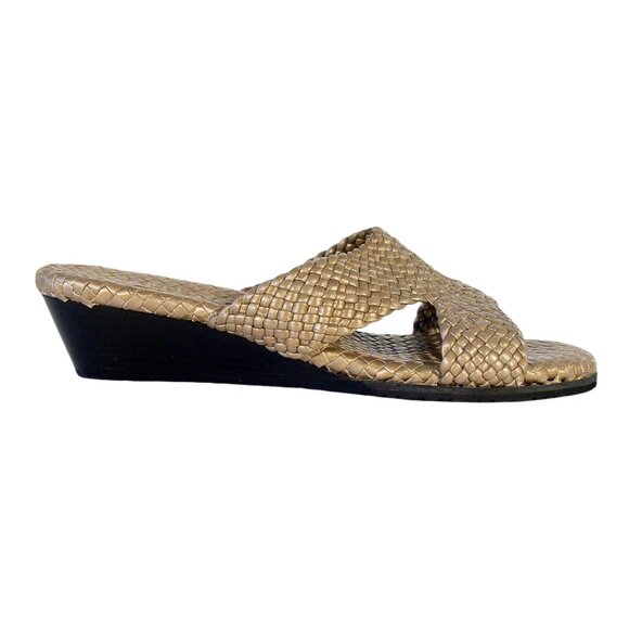 Robert Zur Shoes - ROBERT ZUR Tamara $250 Woven Gold Leather Wedge Slide Sandals Women's 10 - NWOB